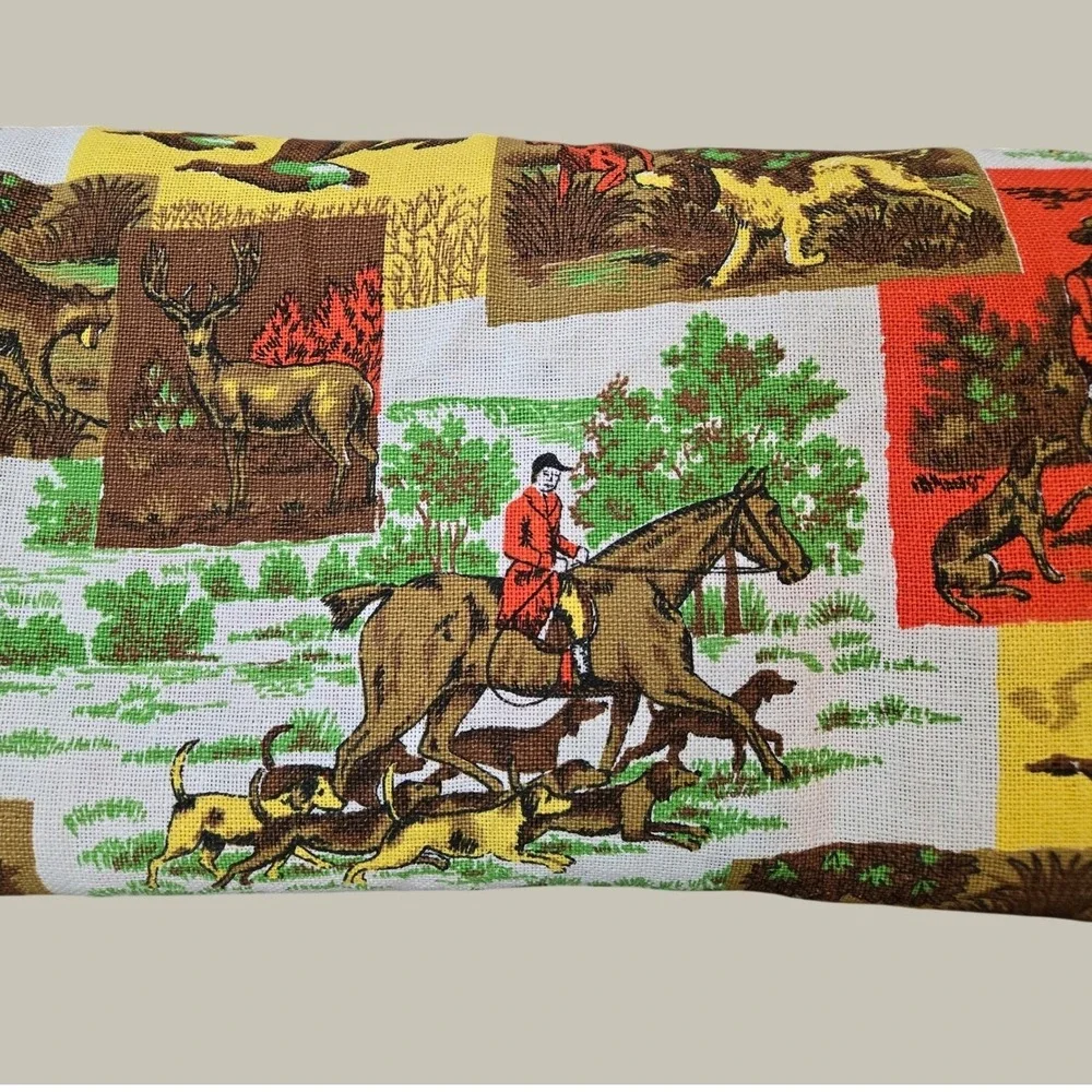Vintage Hunting Equestrian Twin Size Bedspreads (Set 2) Lodge Cabin Scene